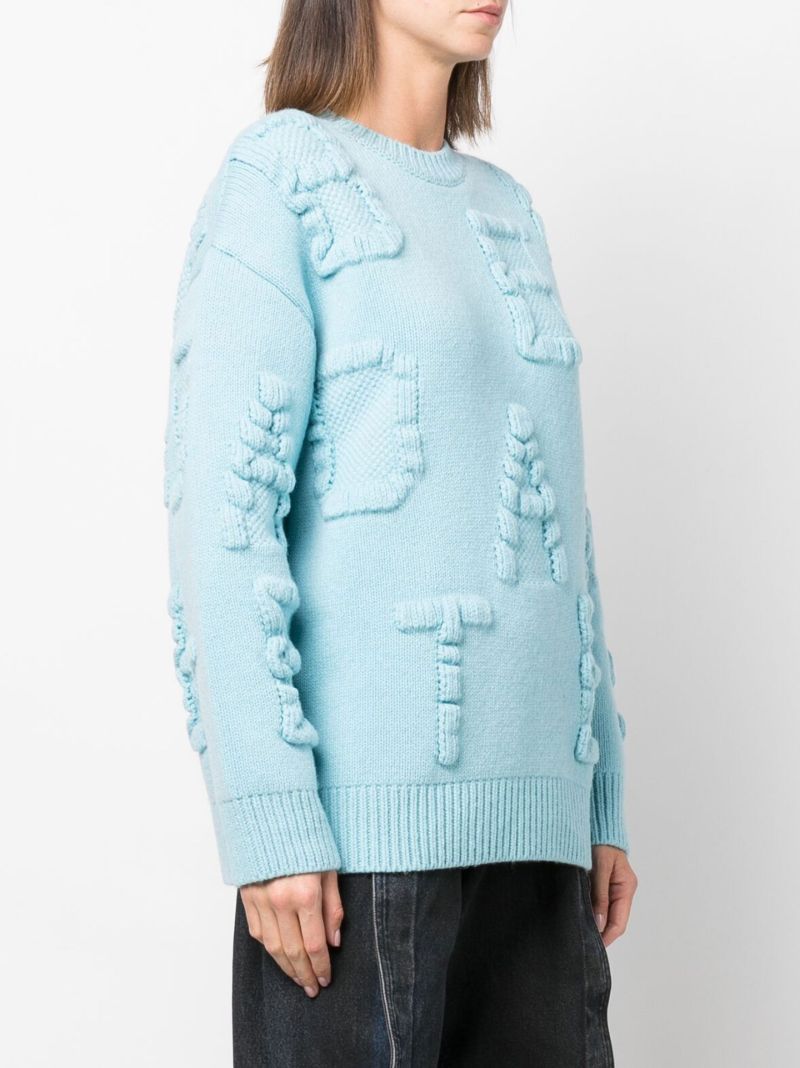 Blue Embossed Letter Sweater