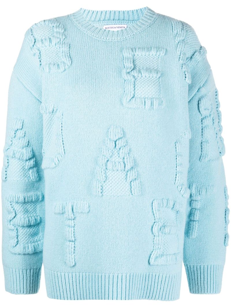 Blue Embossed Letter Sweater