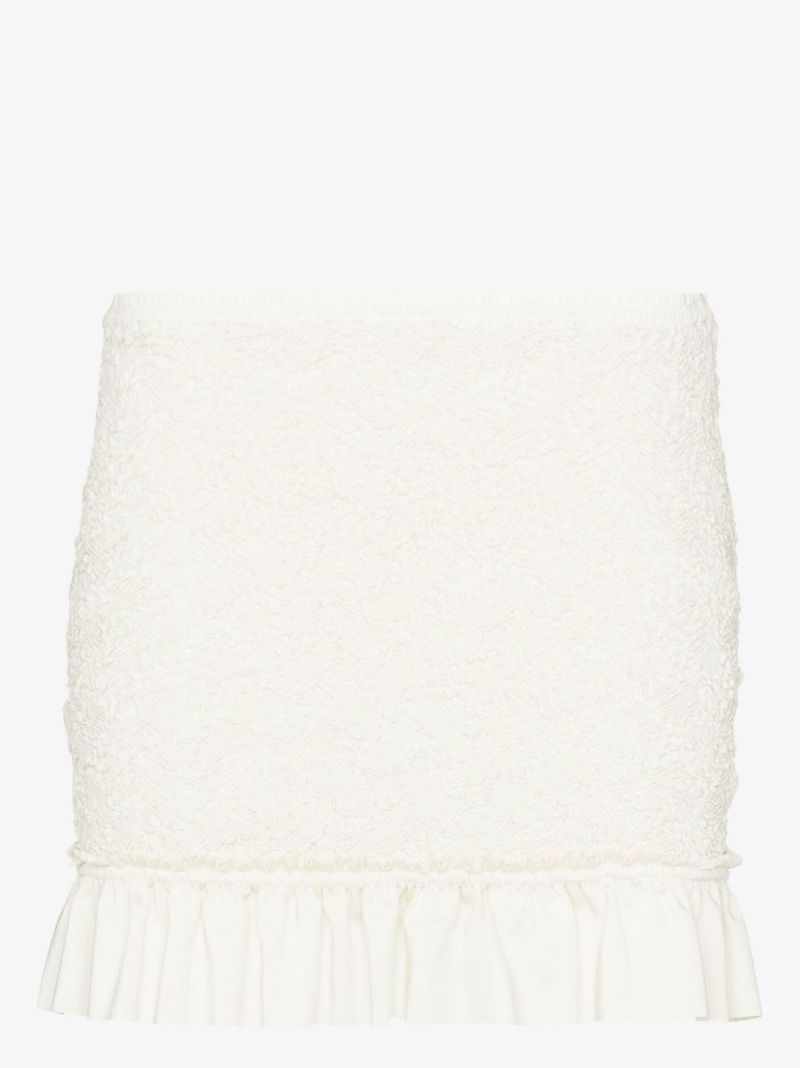 White Ruffle Hem Smocked Mini Skirt