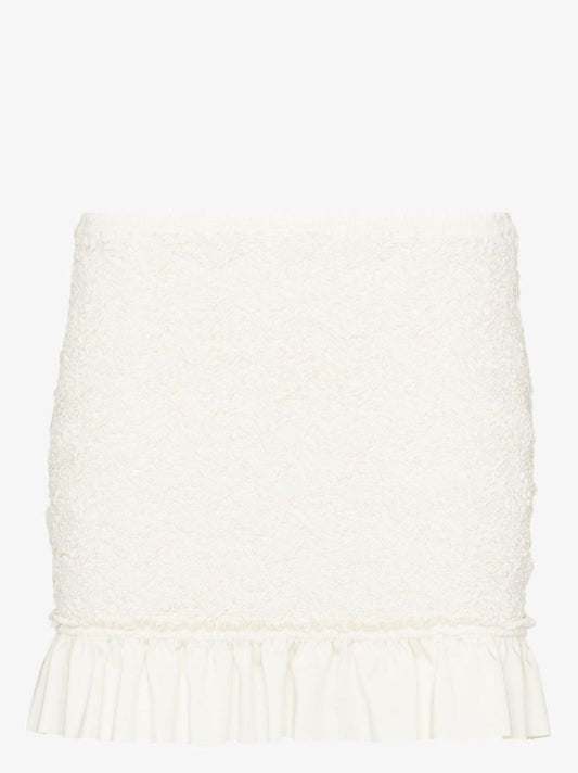 White Ruffle Hem Smocked Mini Skirt