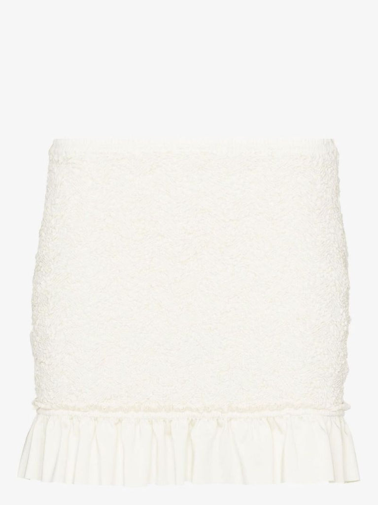 White Ruffle Hem Smocked Mini Skirt