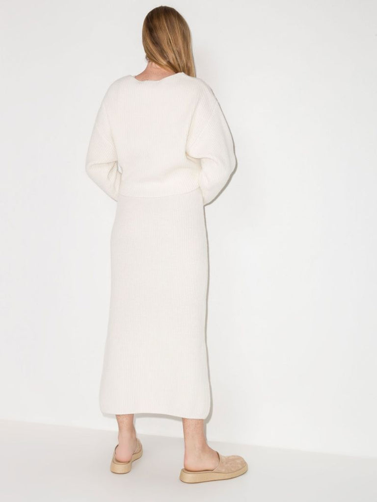 White Ribbed Knit Co-ord Dress Set