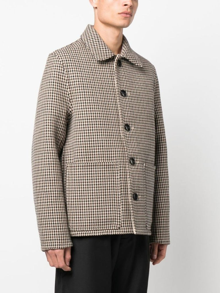 Neutral Houndstooth Wool Coat