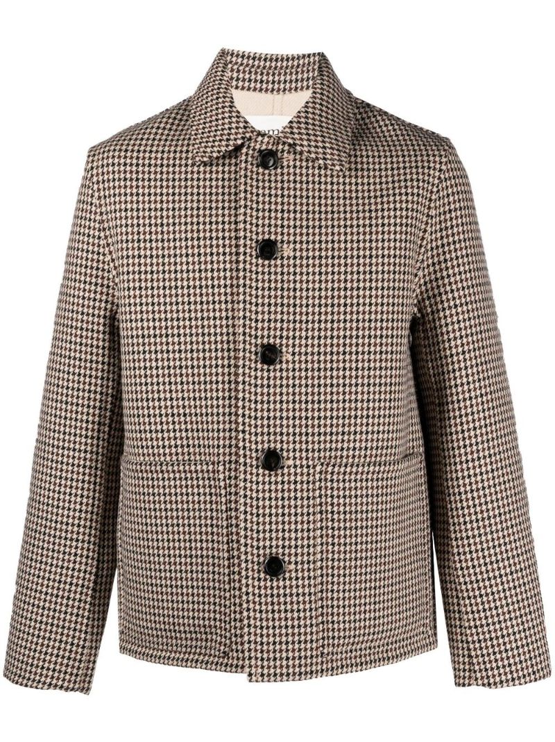 Neutral Houndstooth Wool Coat