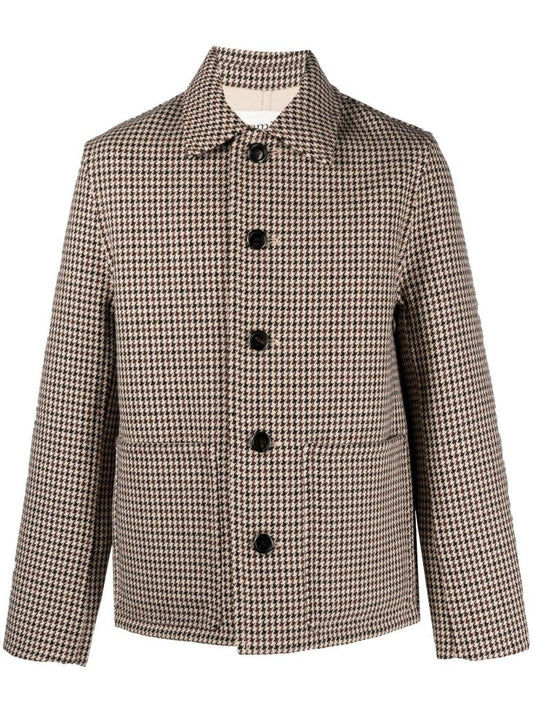 Neutral Houndstooth Wool Coat