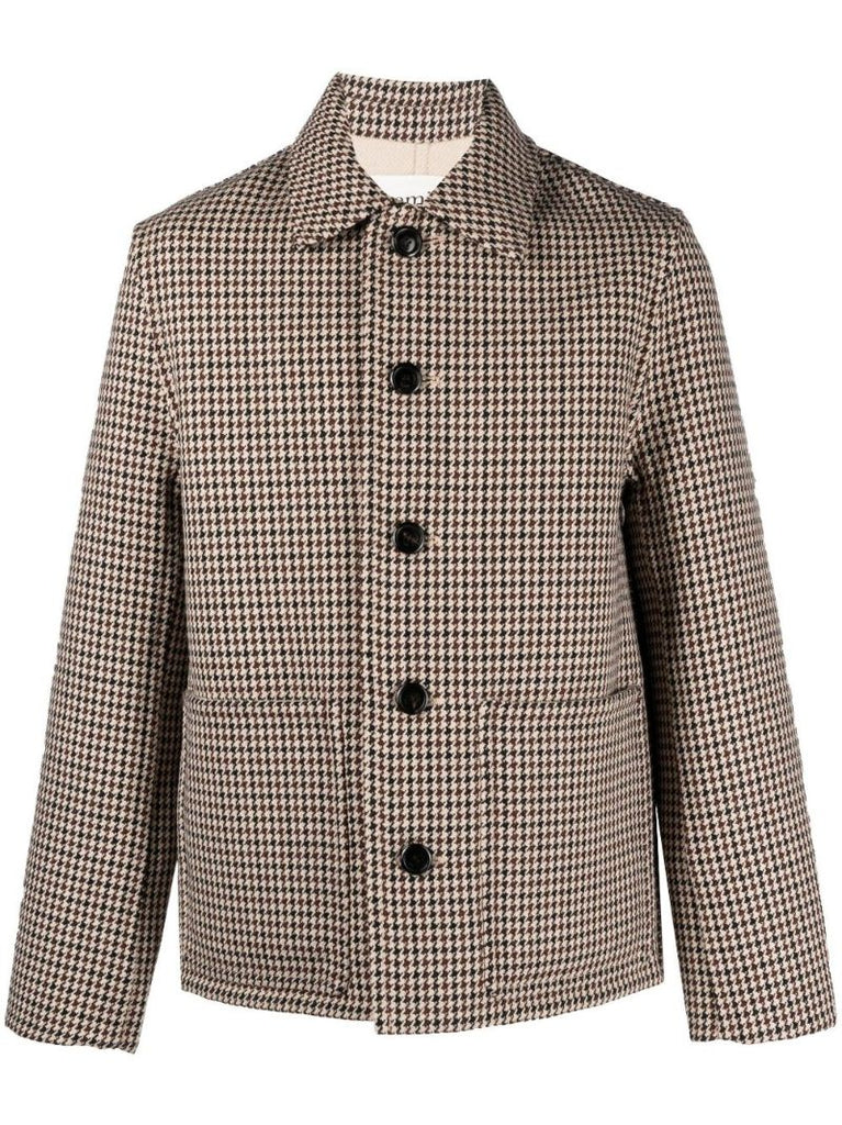 Neutral Houndstooth Wool Coat