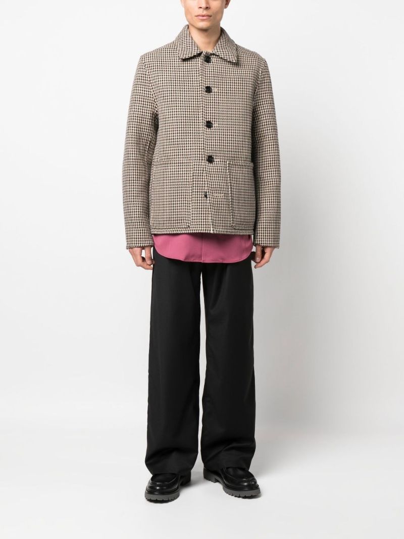 Neutral Houndstooth Wool Coat
