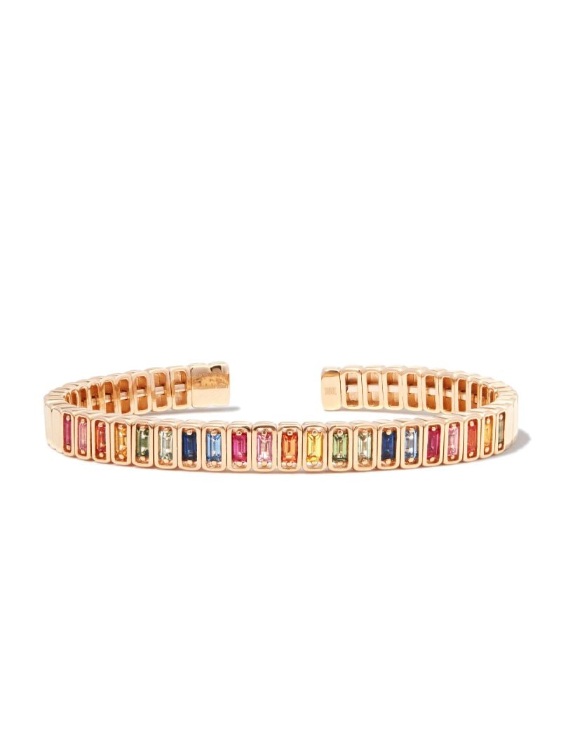 18kt Yellow Gold Inlay Classic Rainbow Sapphire Bangle
