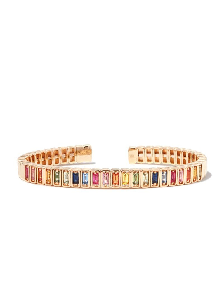 18kt Yellow Gold Inlay Classic Rainbow Sapphire Bangle