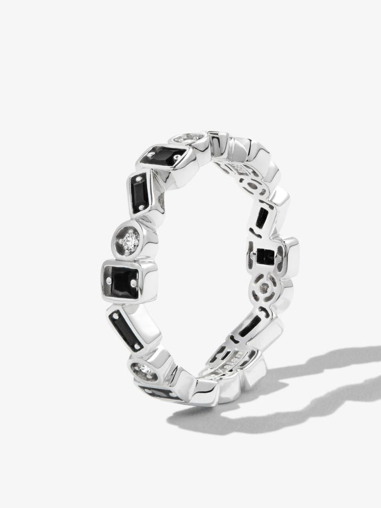 18kt White Gold Inlay Zigzag Sapphire Eternity Band Ring