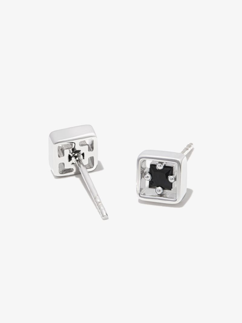 18kt White Gold Inlay Sapphire Stud Earrings