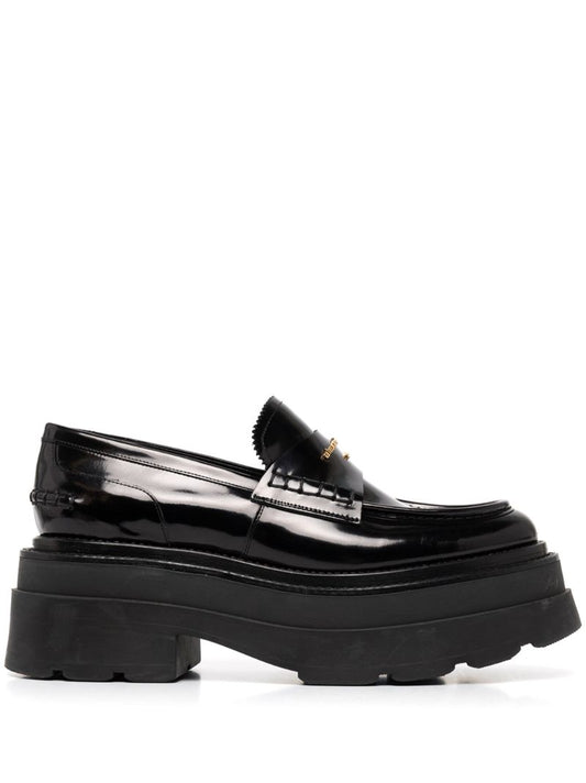 Black Chunky Sole Leather Loafers