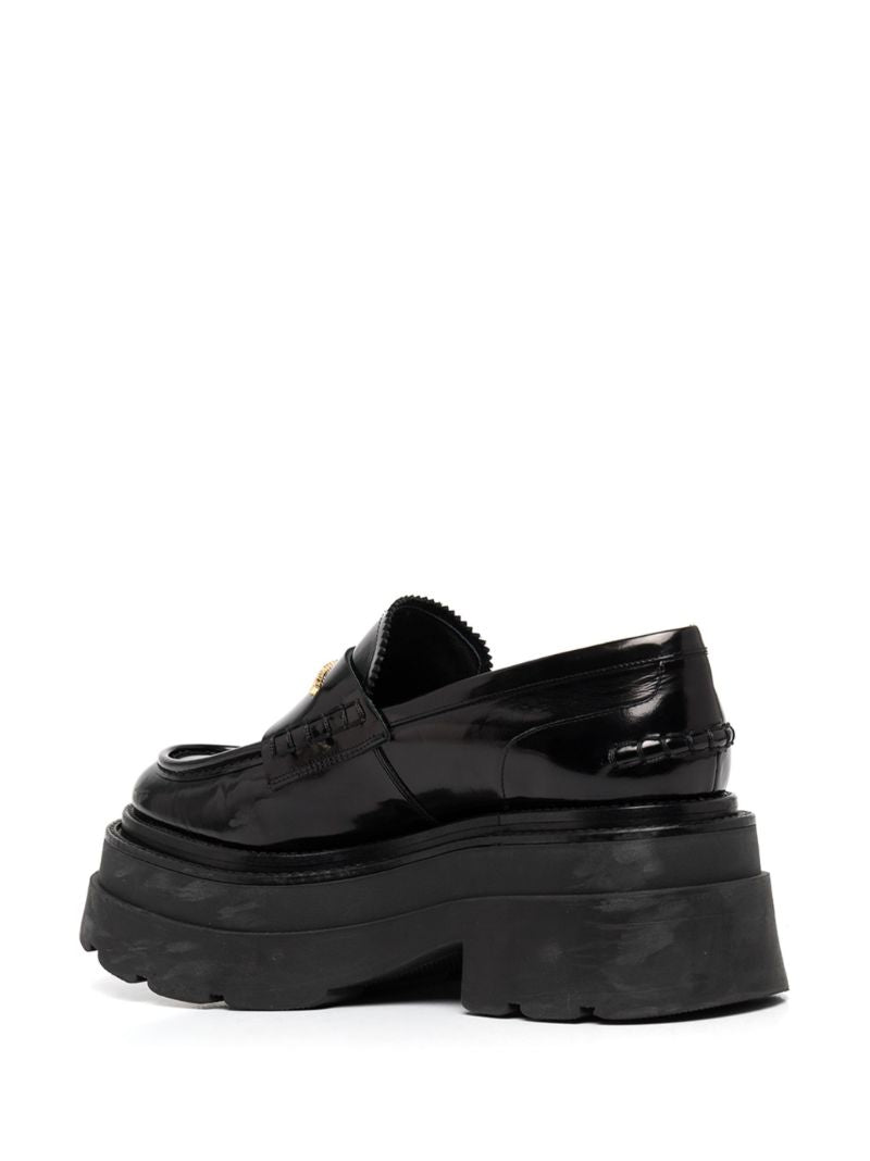 Black Chunky Sole Leather Loafers