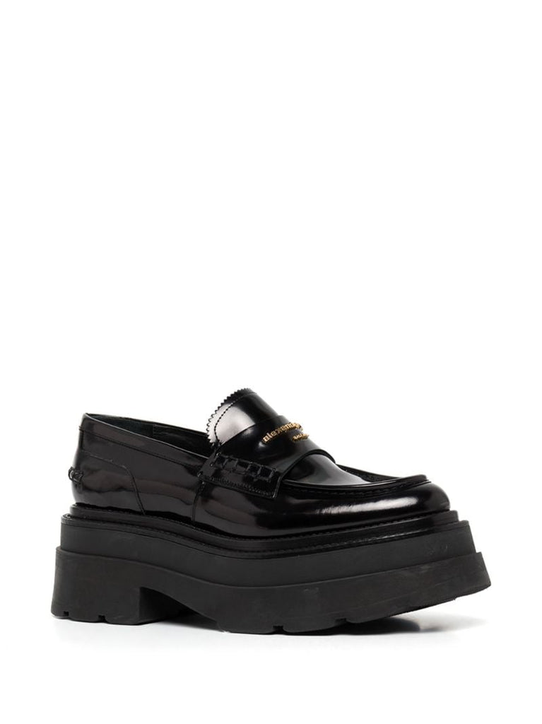 Black Chunky Sole Leather Loafers