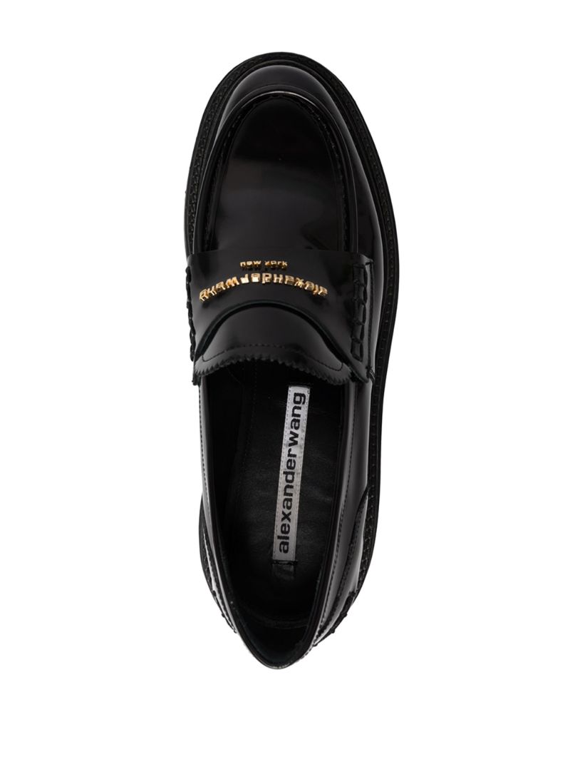 Black Chunky Sole Leather Loafers