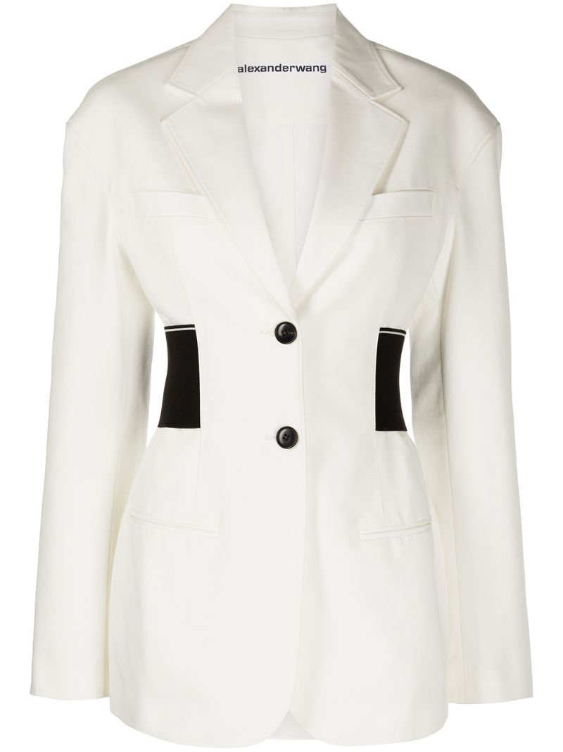 White Logo Waistband Single-breasted Cotton Blazer
