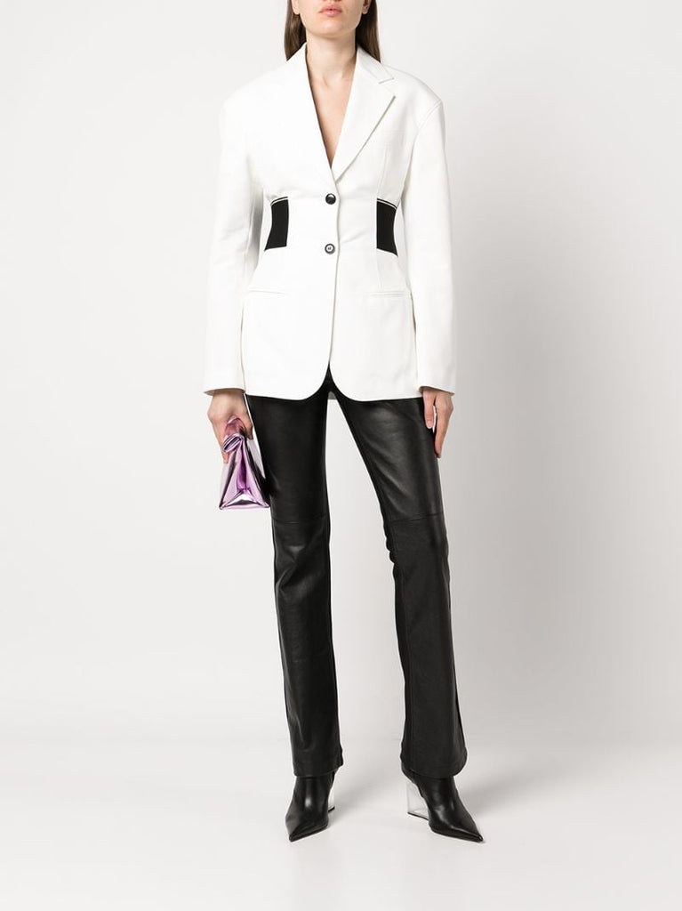 White Logo Waistband Single-breasted Cotton Blazer