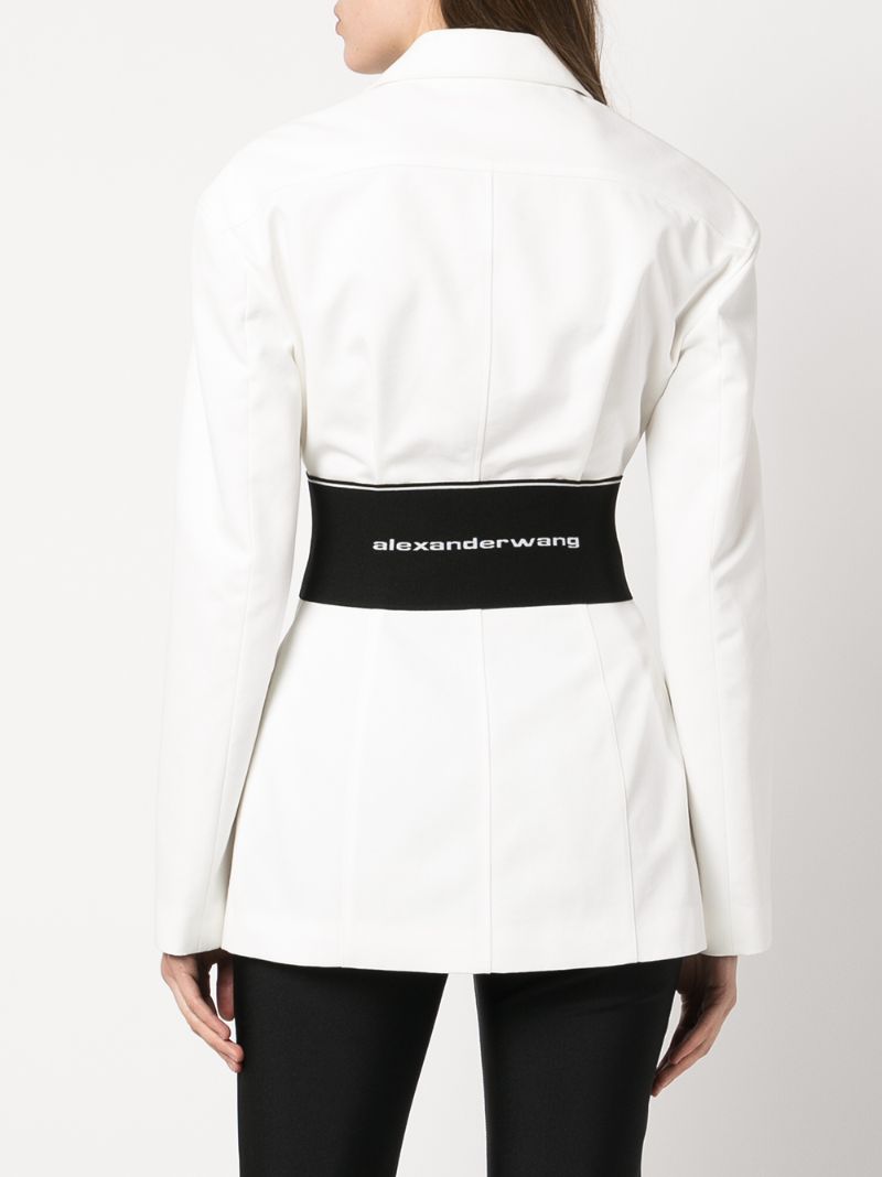 White Logo Waistband Single-breasted Cotton Blazer