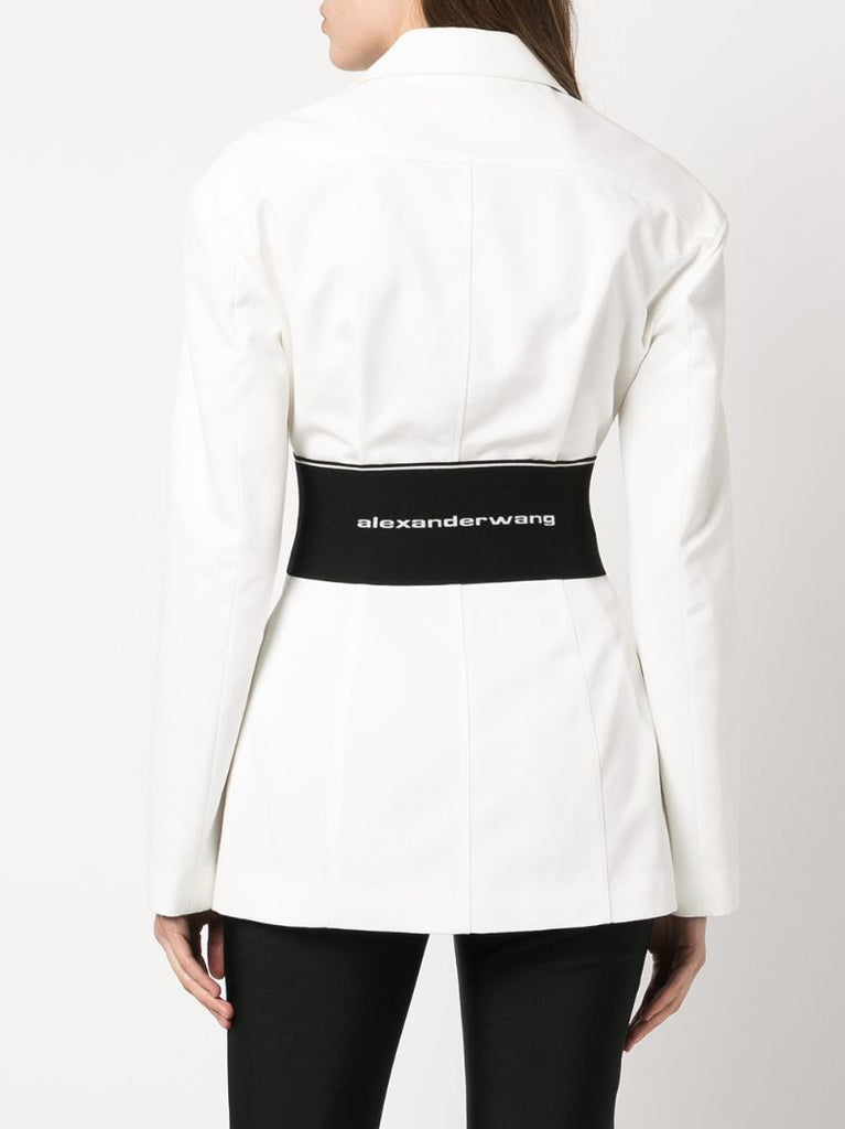 White Logo Waistband Single-breasted Cotton Blazer