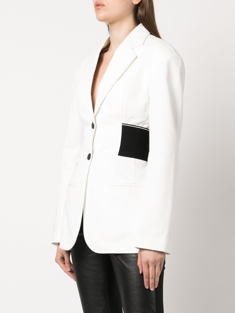 White Logo Waistband Single-breasted Cotton Blazer
