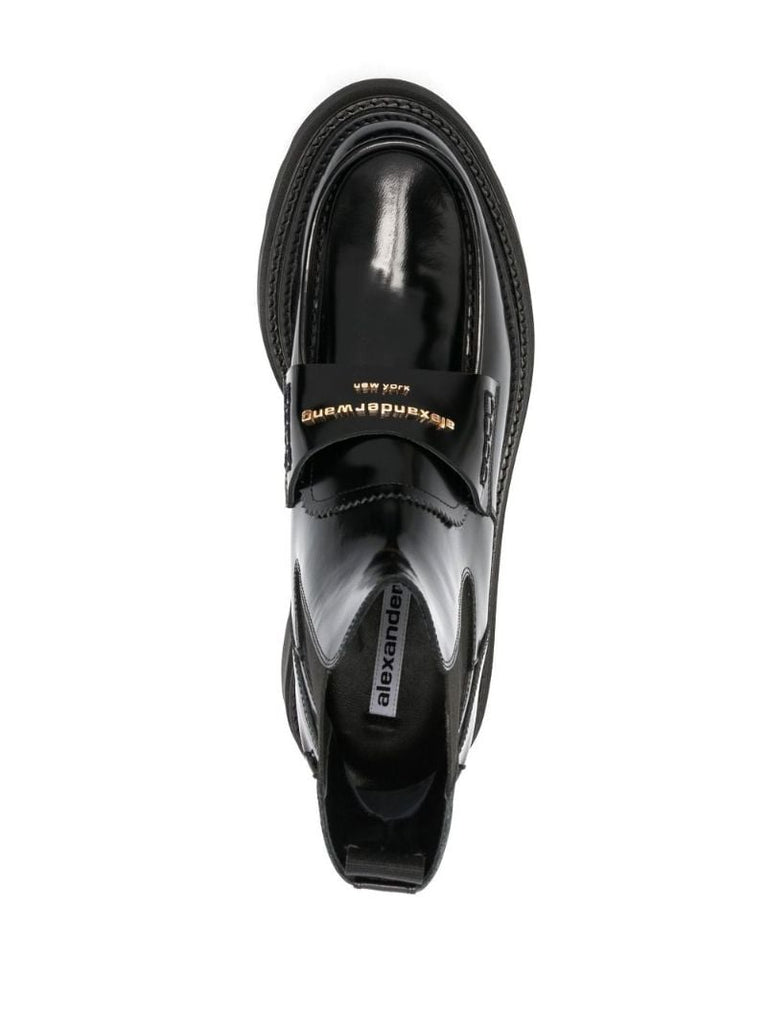 Black Logo Plaque Leather Ankle Boots