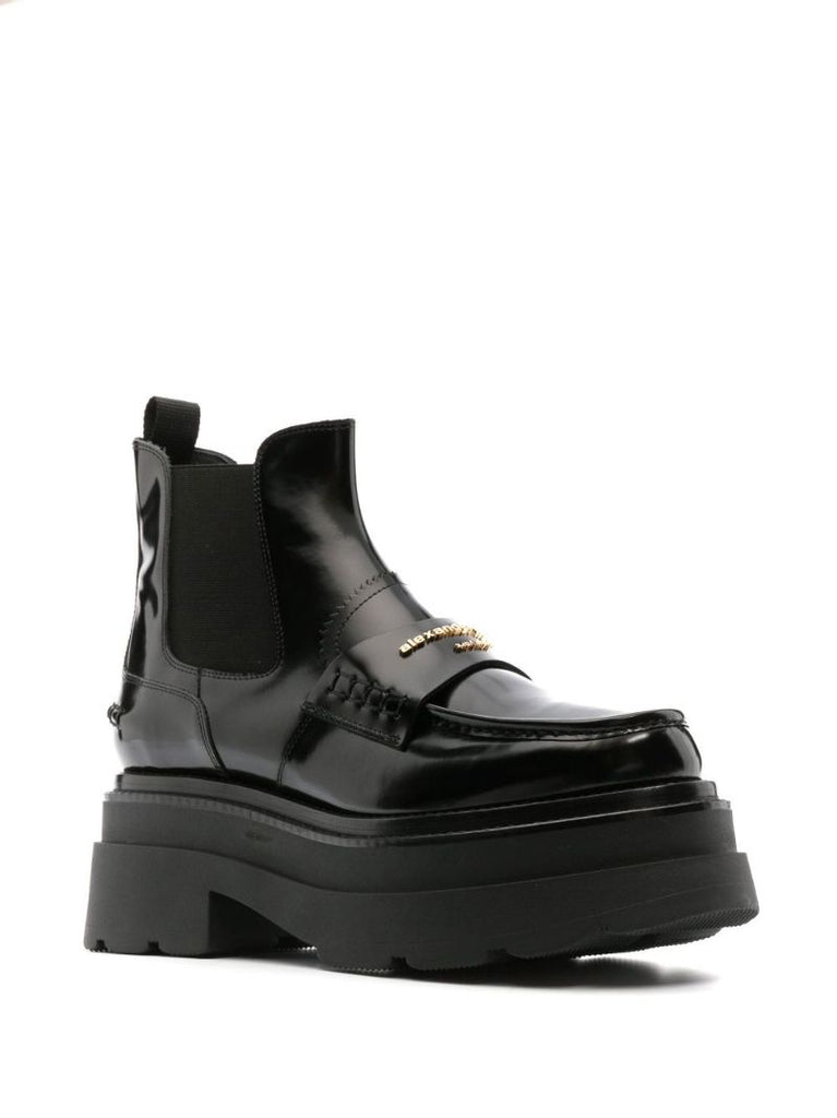 Black Logo Plaque Leather Ankle Boots