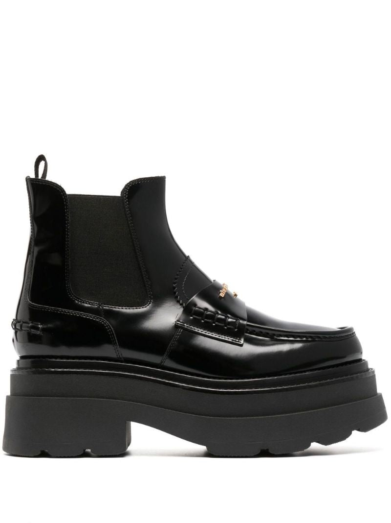 Black Logo Plaque Leather Ankle Boots