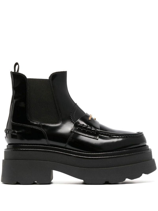 Black Logo Plaque Leather Ankle Boots