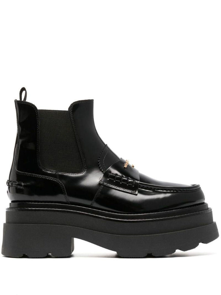Black Logo Plaque Leather Ankle Boots