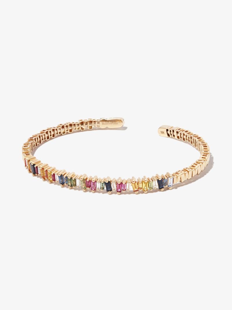 18k Yellow Gold Rainbow Fireworks Sapphire Diamond Bangle