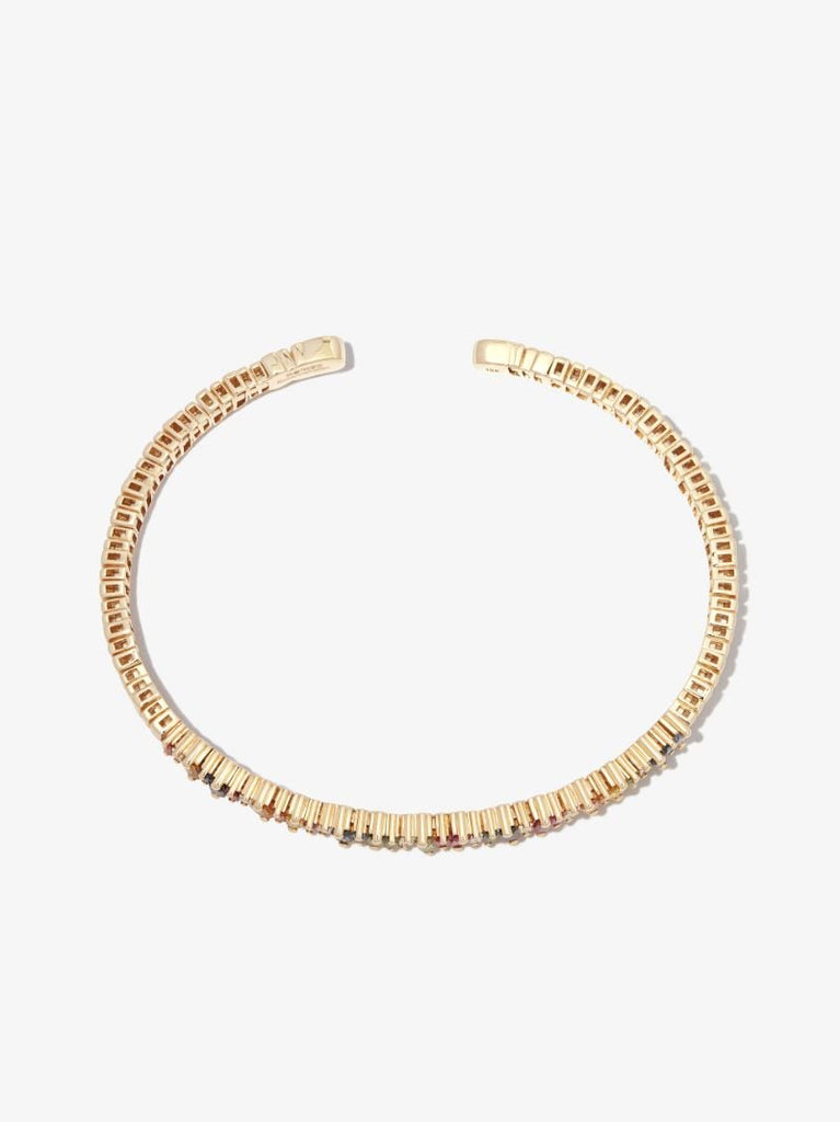 18k Yellow Gold Rainbow Fireworks Sapphire Diamond Bangle