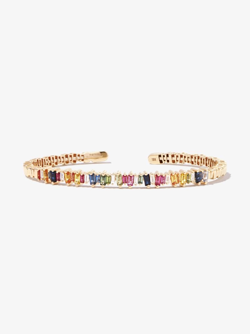 18k Yellow Gold Rainbow Fireworks Sapphire Diamond Bangle
