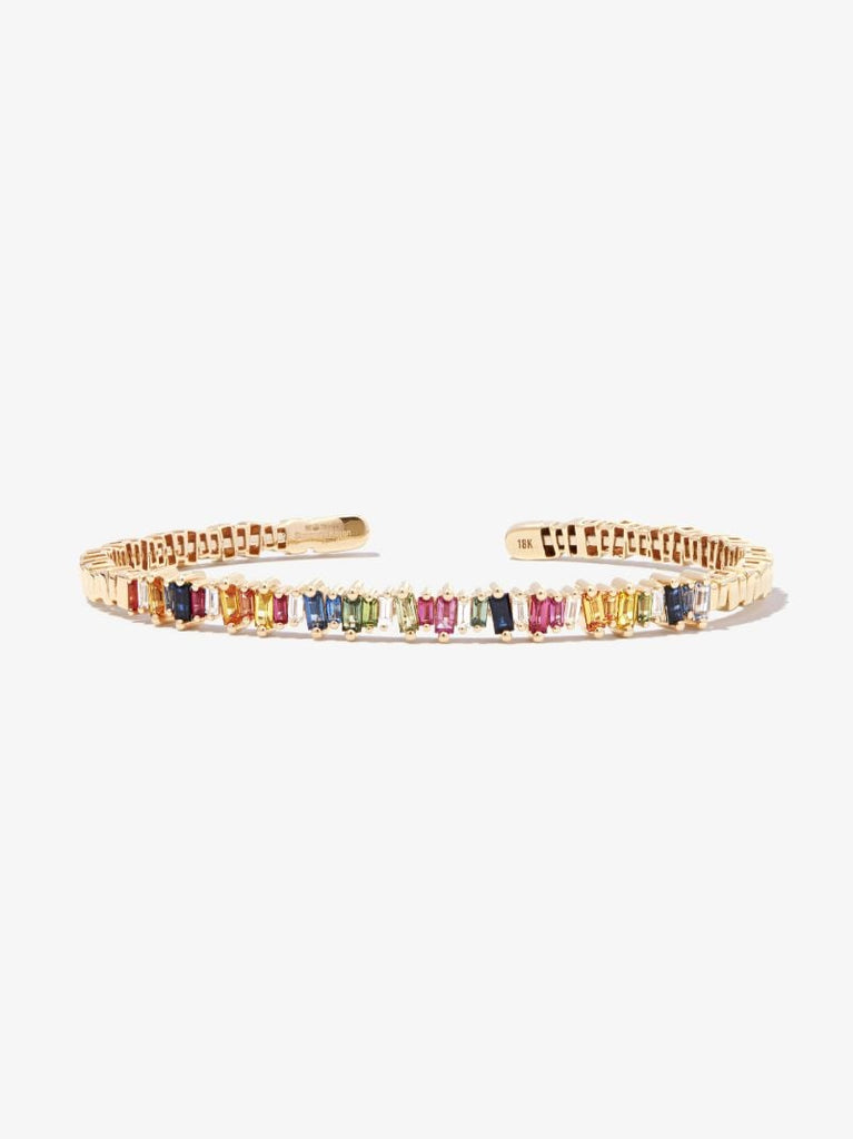 18k Yellow Gold Rainbow Fireworks Sapphire Diamond Bangle