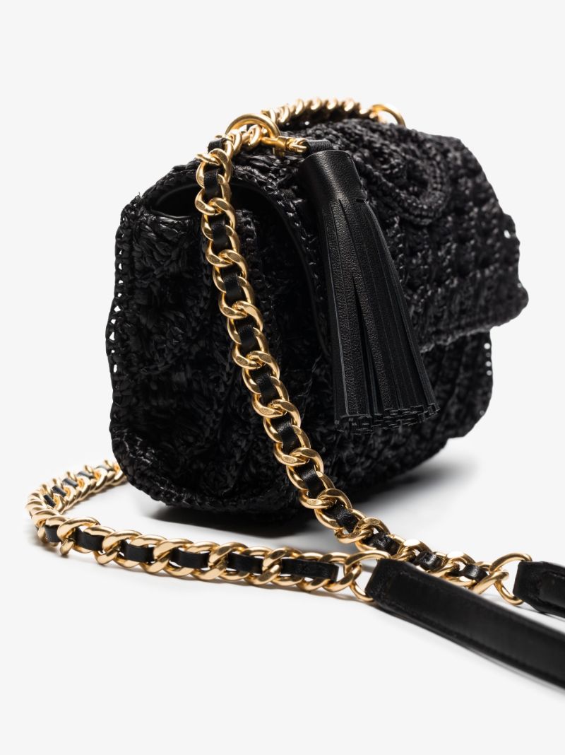 Black Fleming Small Raffia Shoulder Bag
