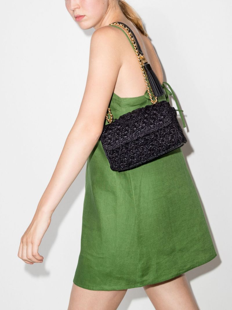 Black Fleming Small Raffia Shoulder Bag