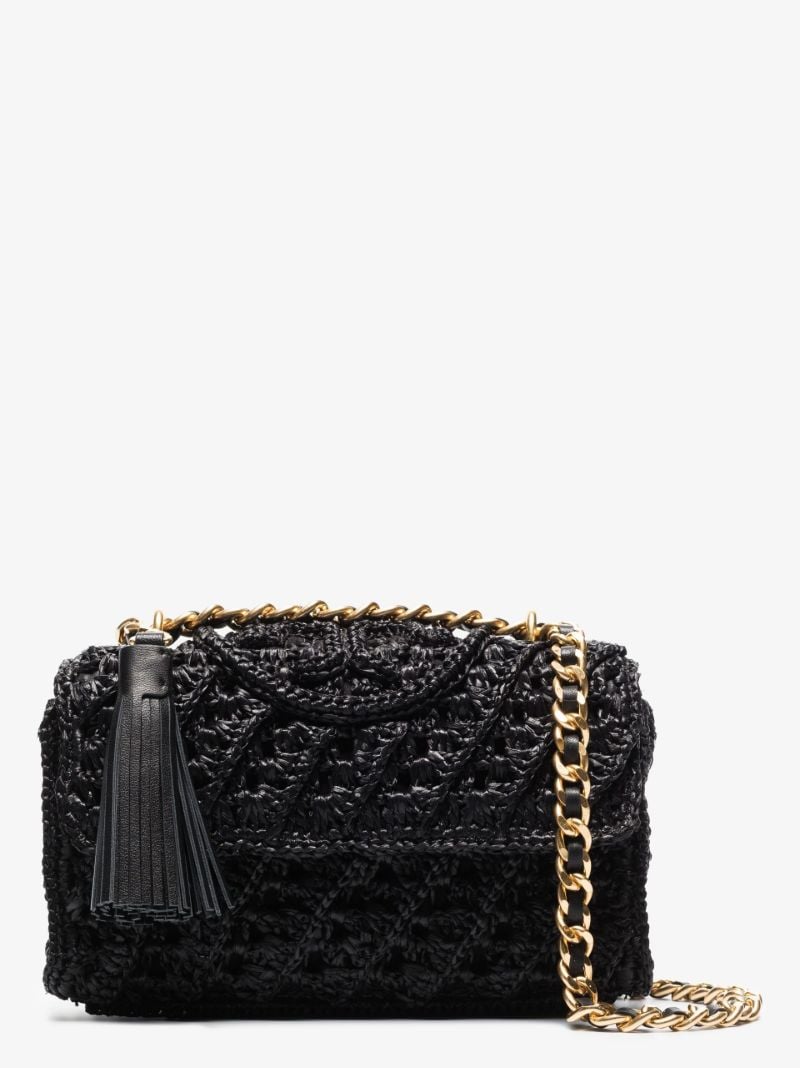 Black Fleming Small Raffia Shoulder Bag