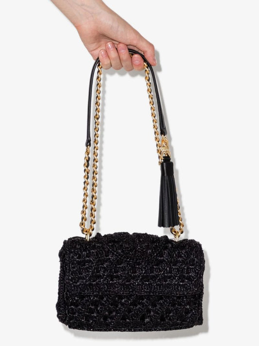 Black Fleming Small Raffia Shoulder Bag