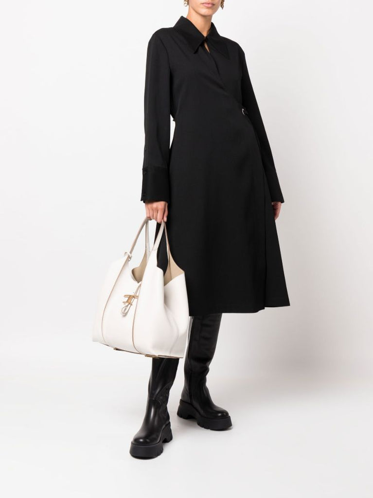 White Shopping Leather Tote Bag