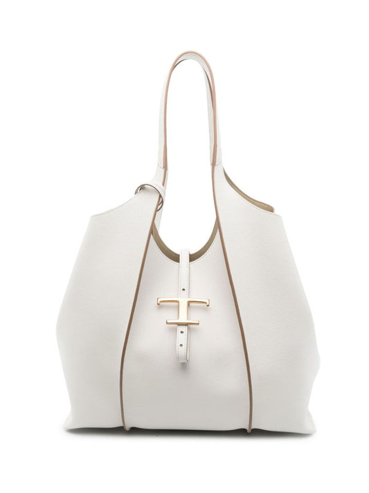 White Shopping Leather Tote Bag