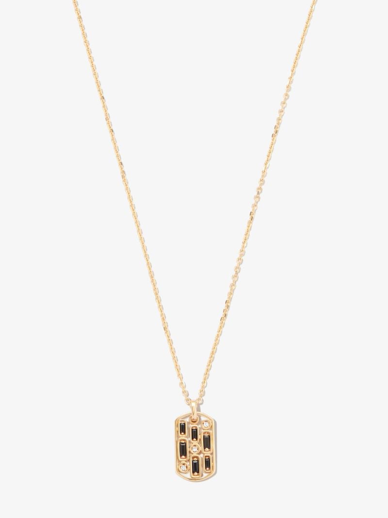 18kt Yellow Gold Inlay Sapphire Dog Tag Pendant Necklace
