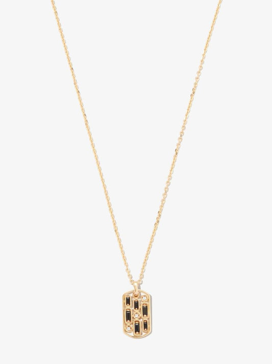 18kt Yellow Gold Inlay Sapphire Dog Tag Pendant Necklace