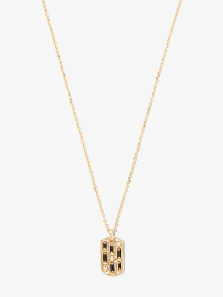 18kt Yellow Gold Inlay Sapphire Dog Tag Pendant Necklace