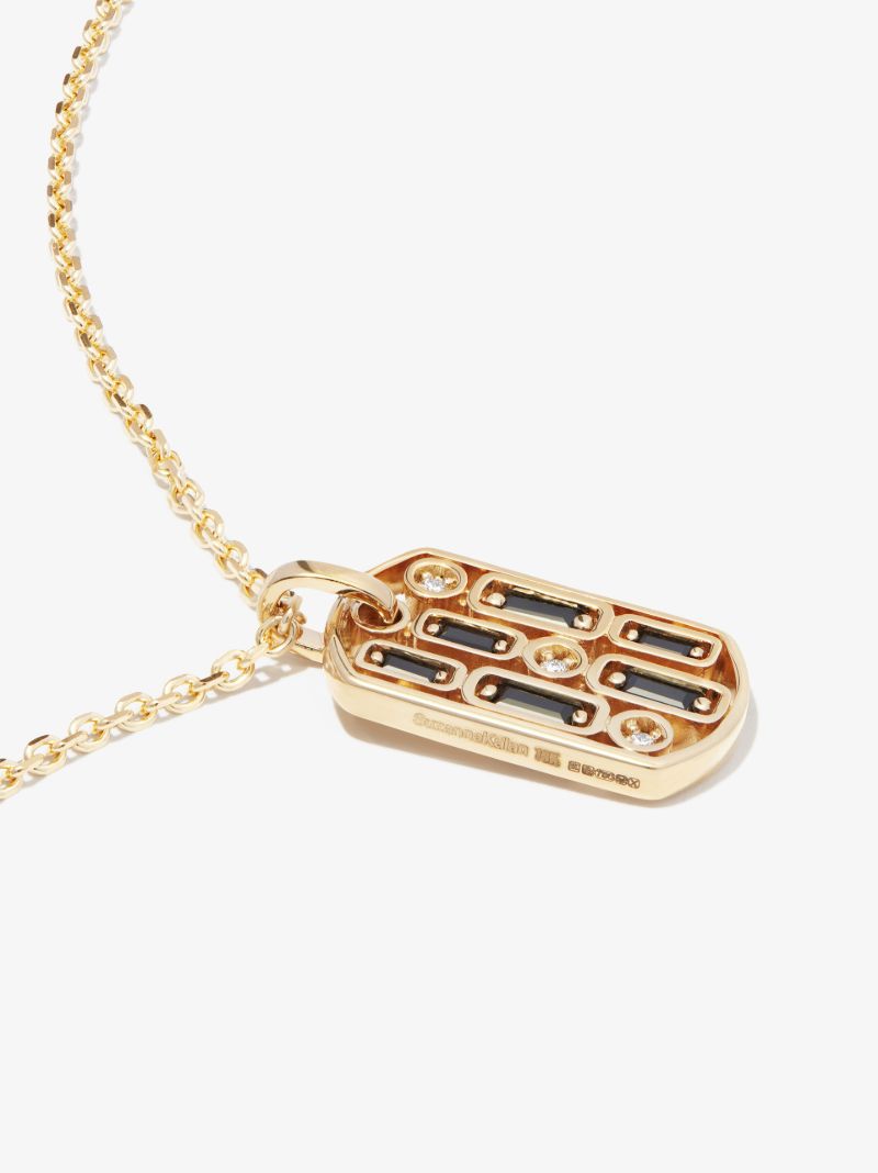 18kt Yellow Gold Inlay Sapphire Dog Tag Pendant Necklace