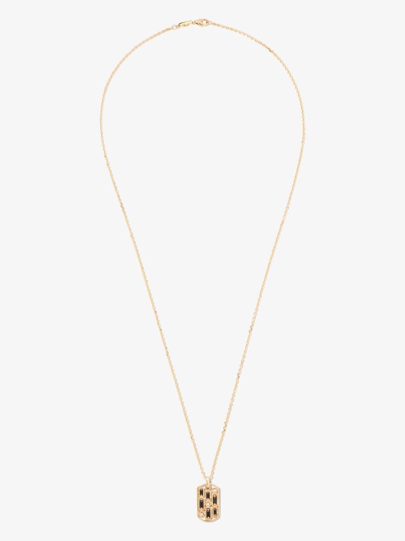 18kt Yellow Gold Inlay Sapphire Dog Tag Pendant Necklace