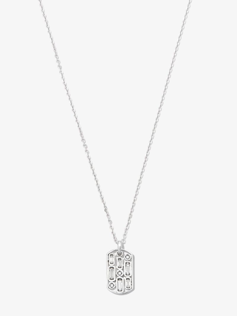 18k White Gold Diamond Tag Necklace