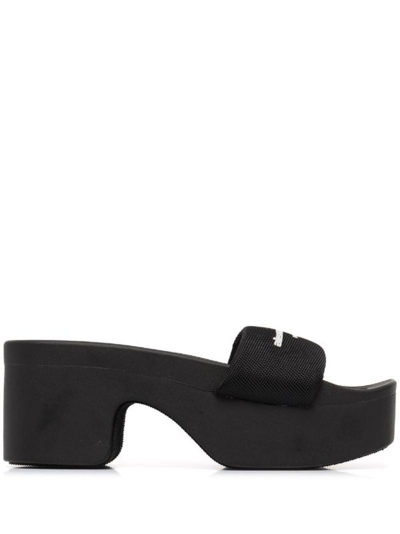 Black Logo Strap Platform Slides