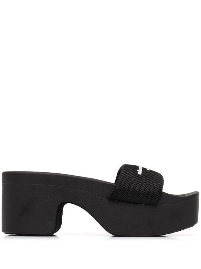 Black Logo Strap Platform Slides