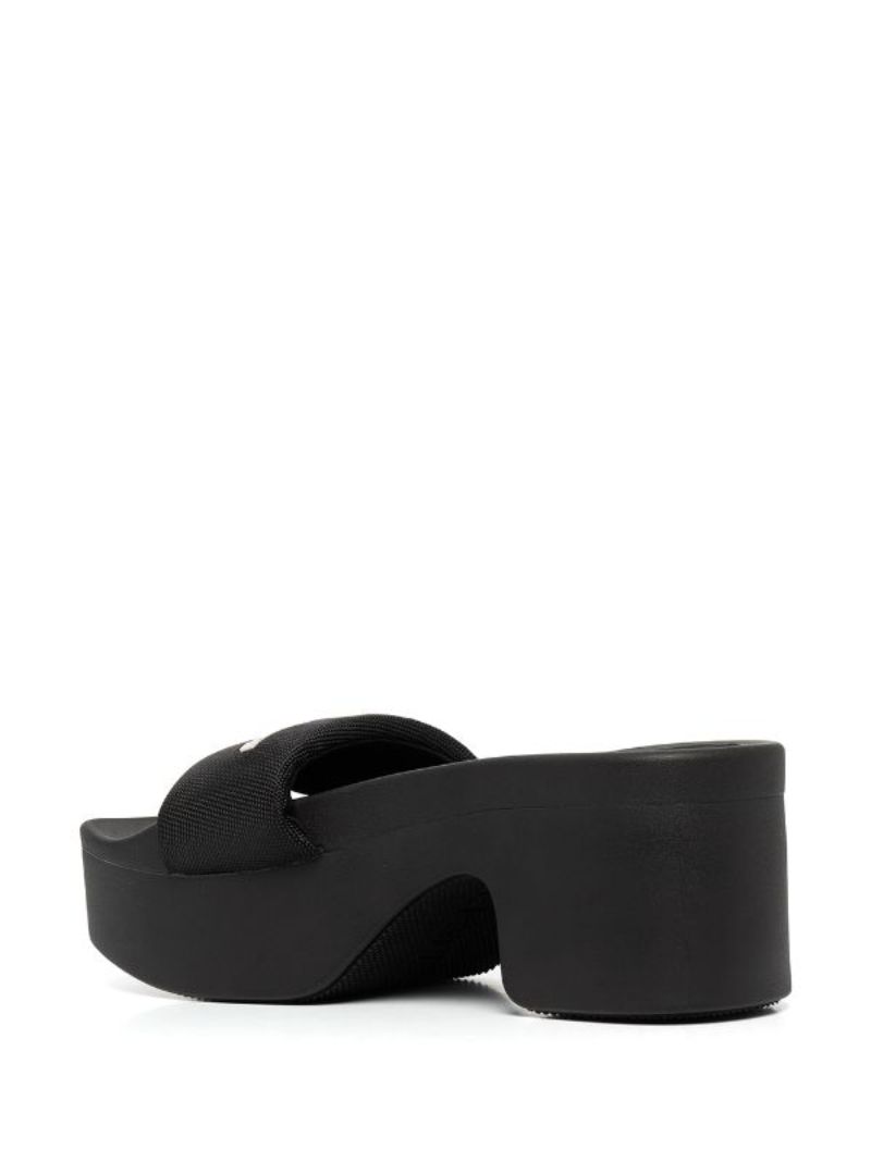 Black Logo Strap Platform Slides