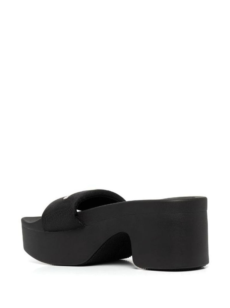 Black Logo Strap Platform Slides