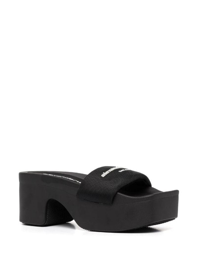 Black Logo Strap Platform Slides